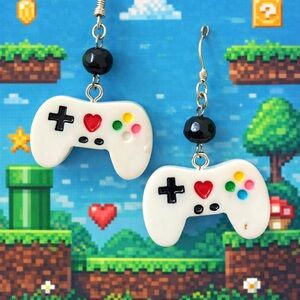 White Game Controller Earrings - Cute Gamer Jewelry
